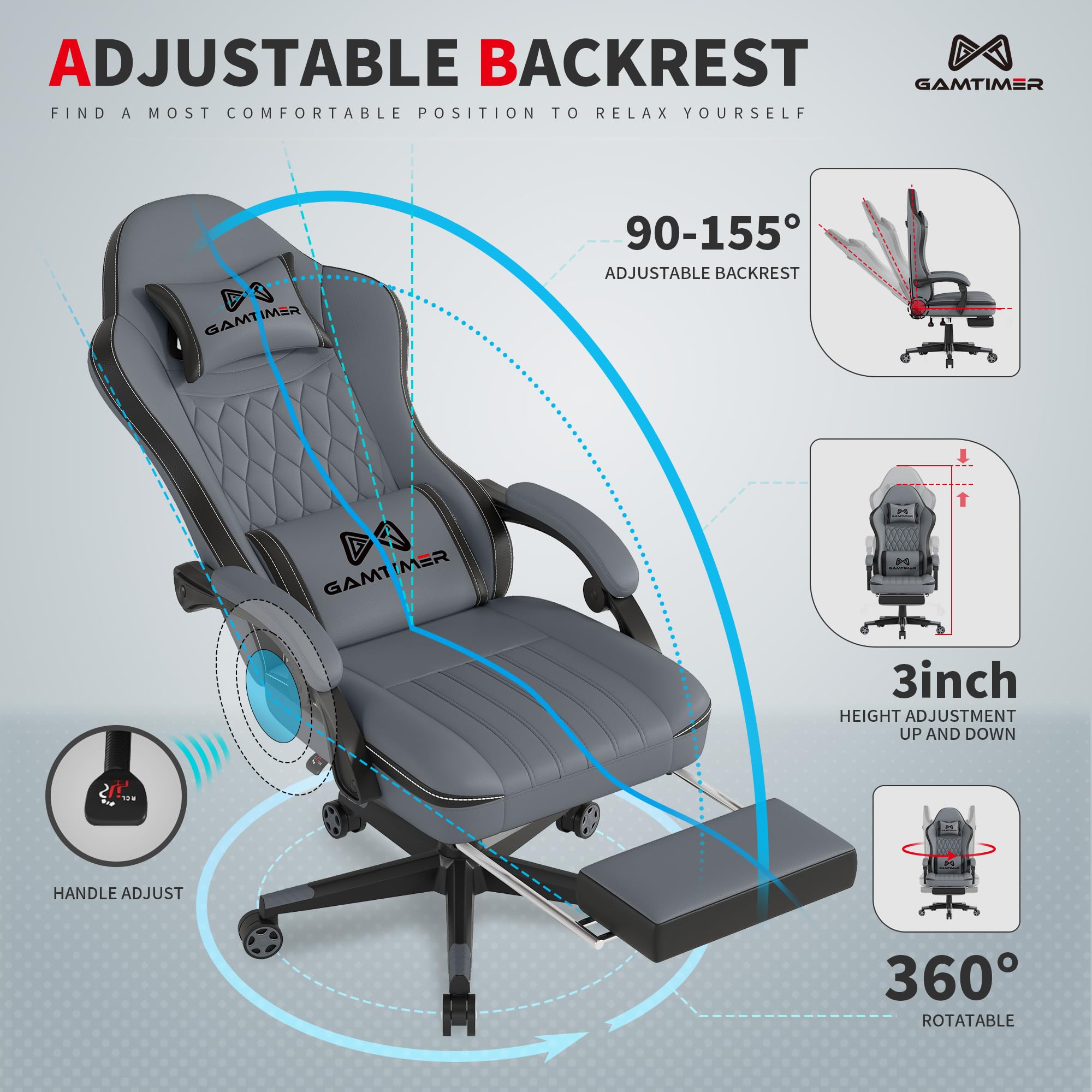 Ergonomic Gaming Chair with Footrest & Lumbar Support