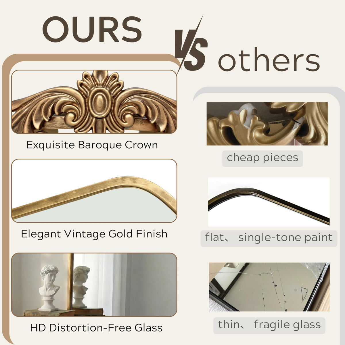 Gold Arched Baroque Wall Mirror