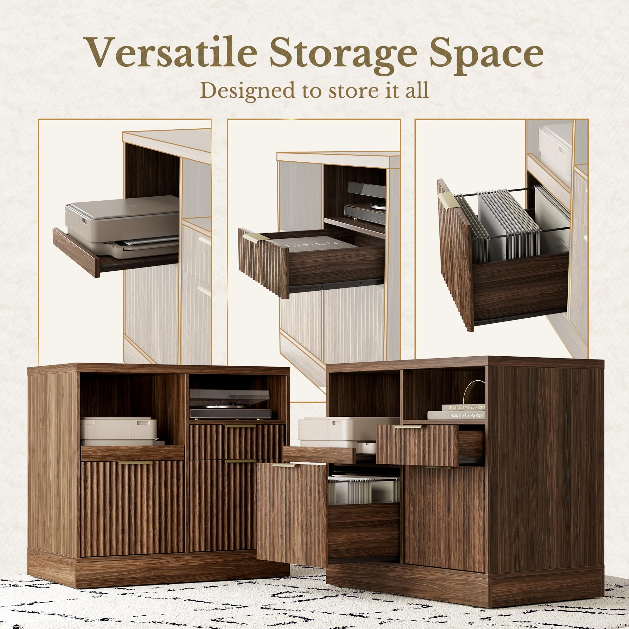 3-Drawer File Cabinet with Charging Station