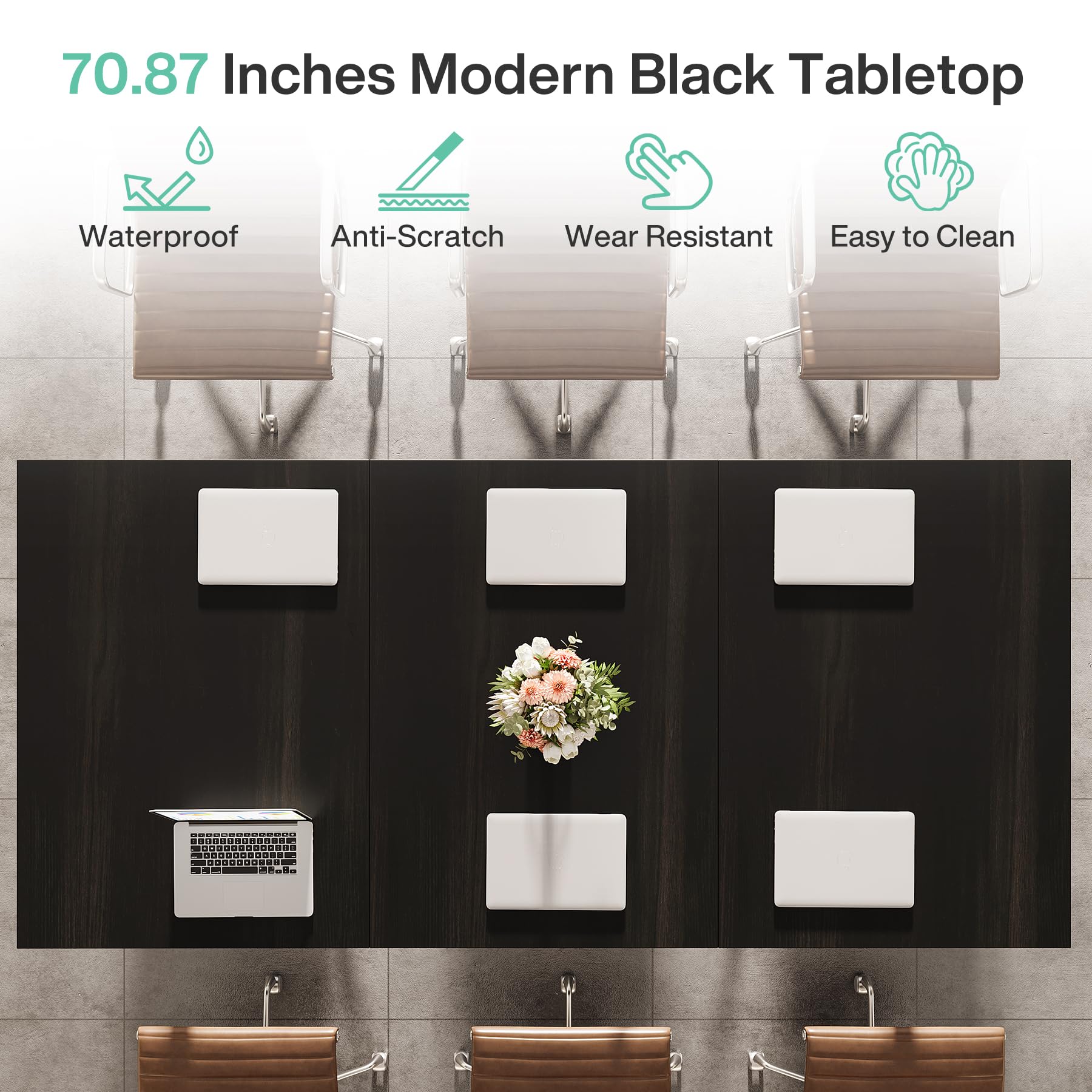 70.86" Rectangular Conference Table with Metal Frame