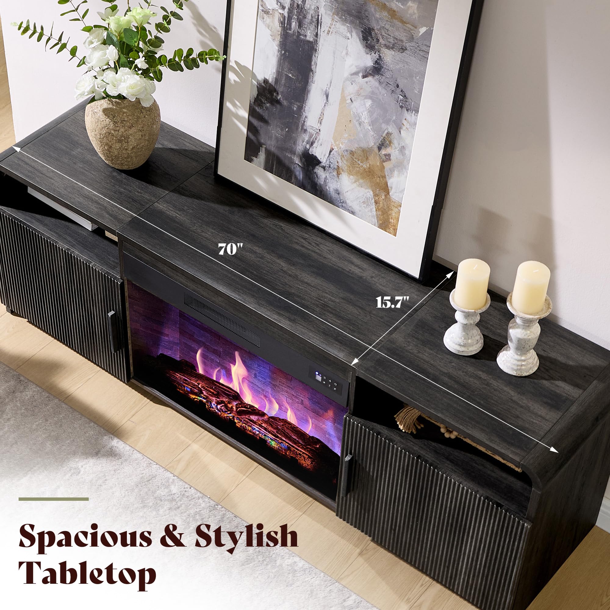 70" Fluted Fireplace TV Stand with Electric Fireplace