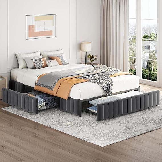 Upholstered Platform Bed with Storage Drawers