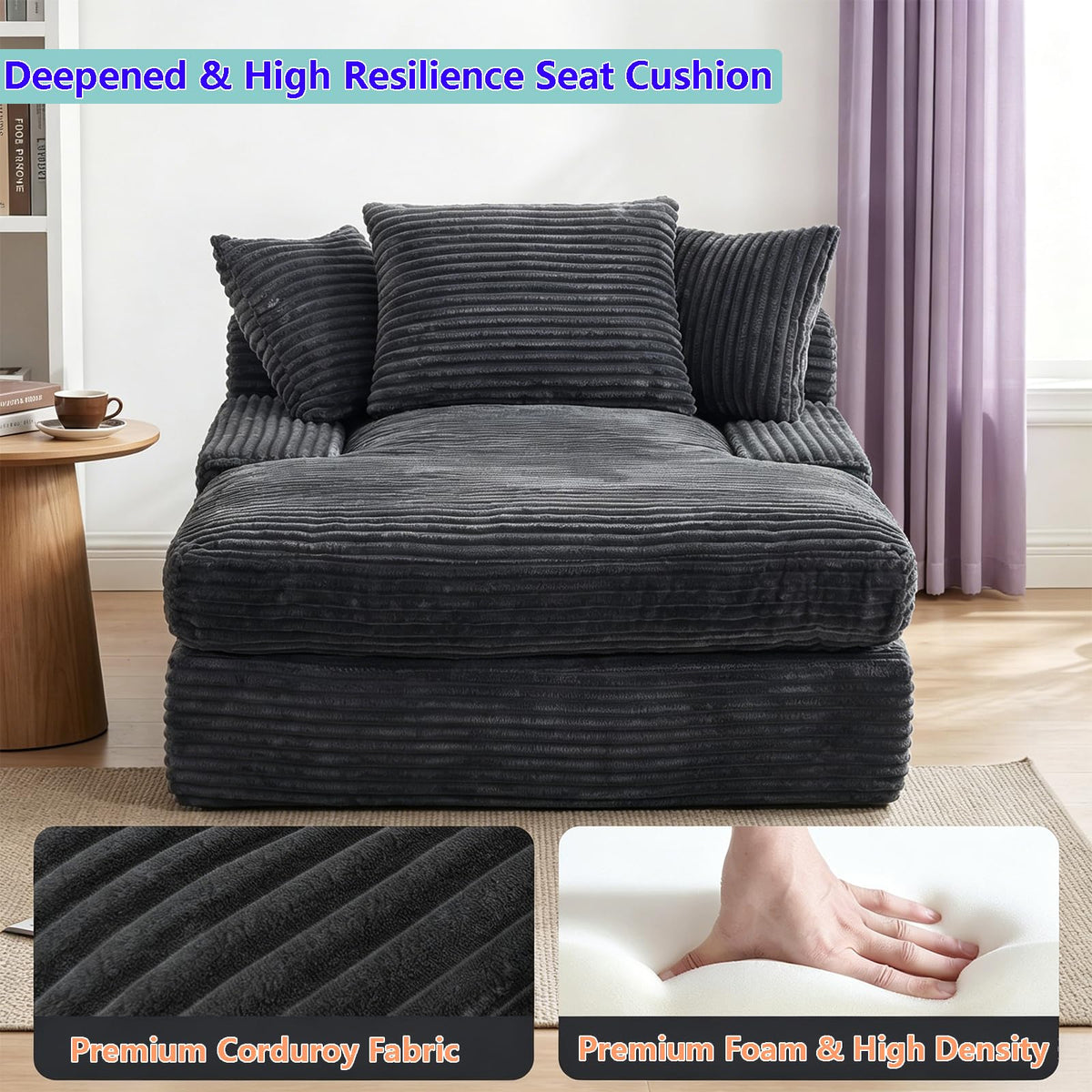 Vipbear Chaise Lounge Chair,69" Oversized Boneless Couch with 3 Pillows