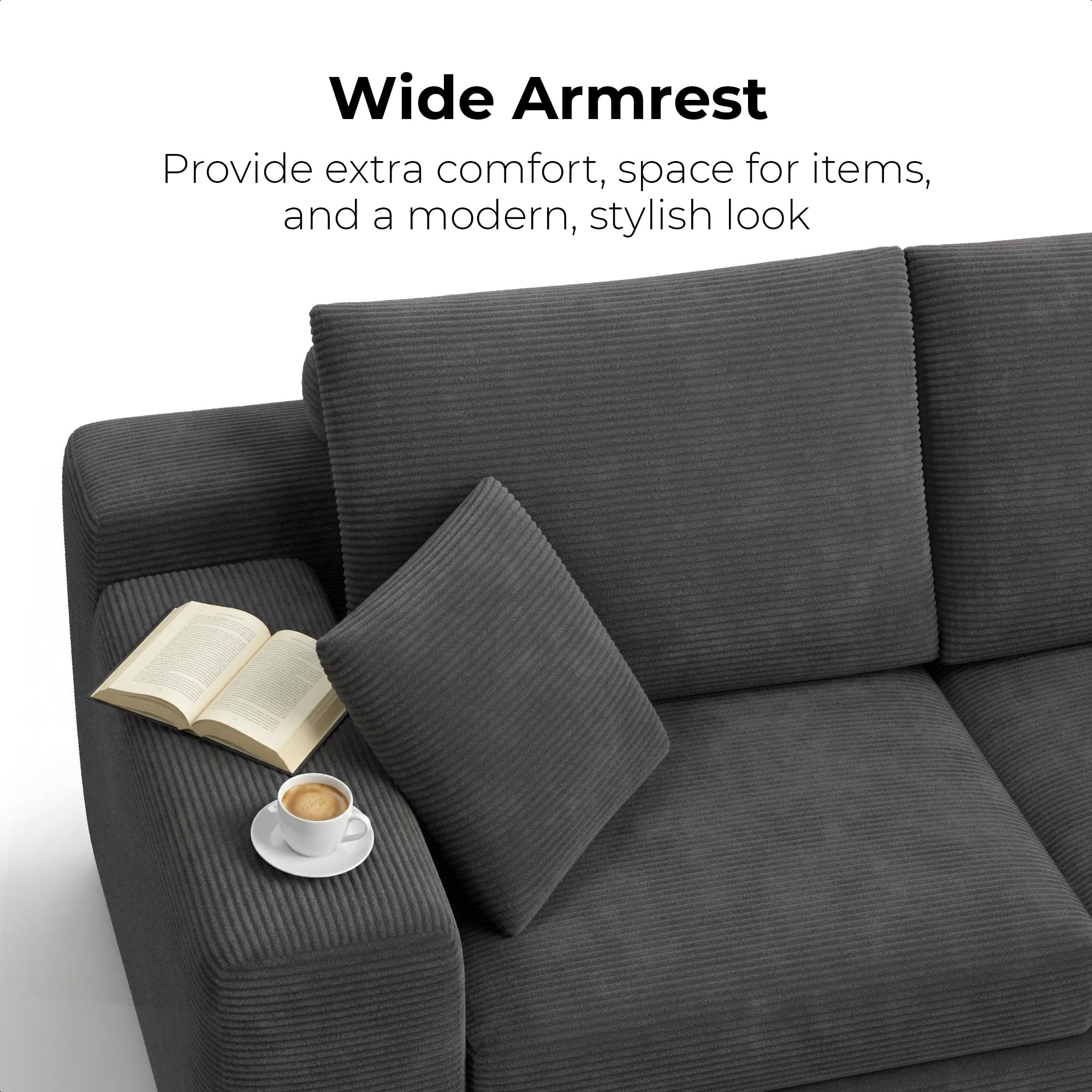 78" Corduroy Loveseat Sofa – Deep Seat, No Assembly