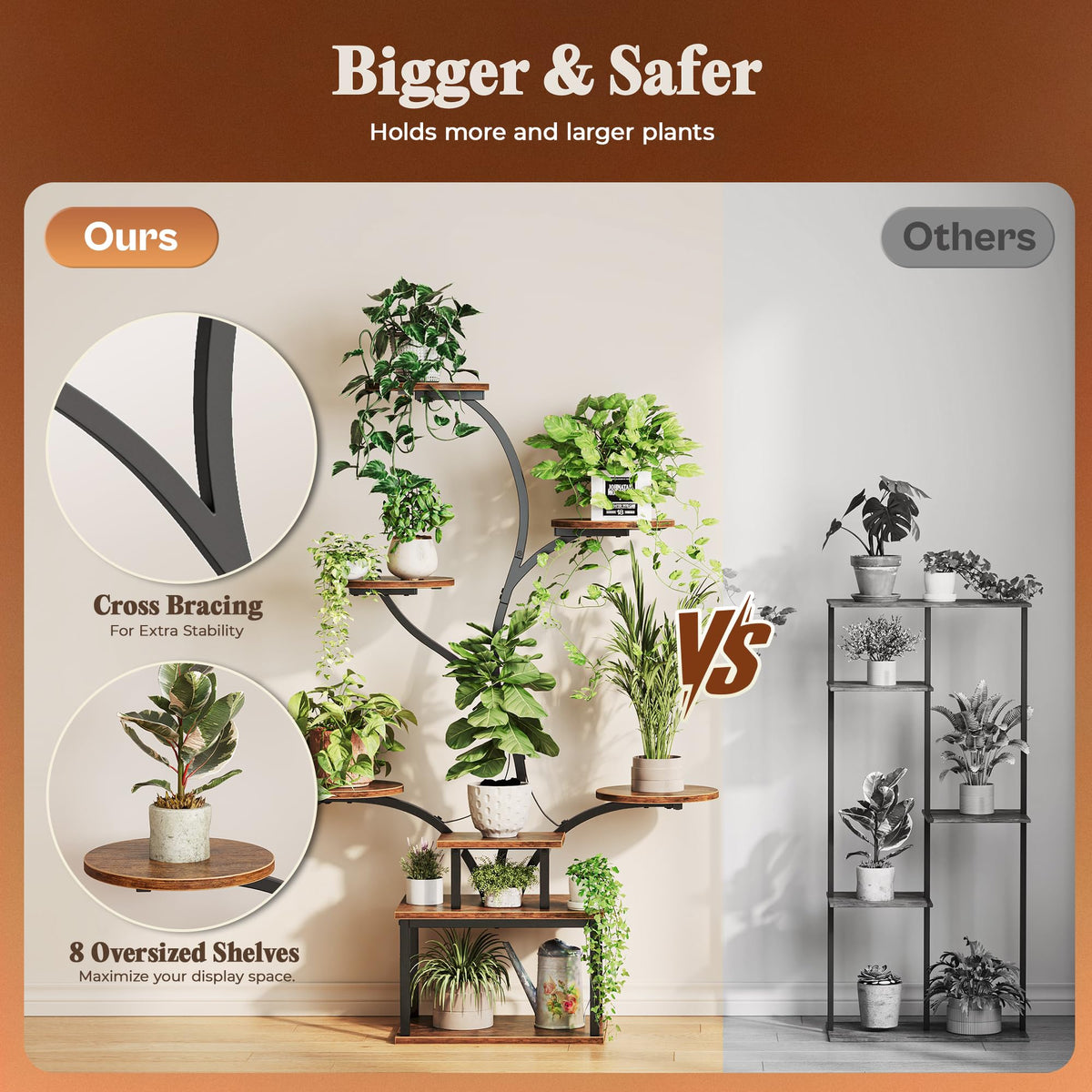 PRAISUN 51 Inch Plant Stand with Grow Lights, 8 Tiered Indoor Plant Shelf