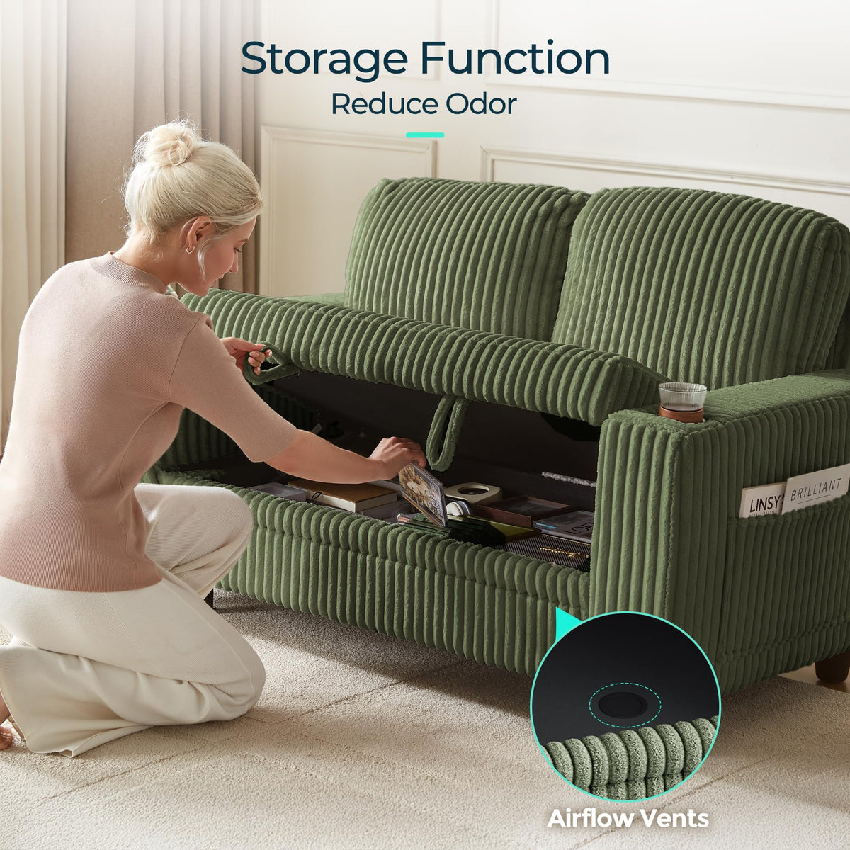 Corduroy Storage Loveseat