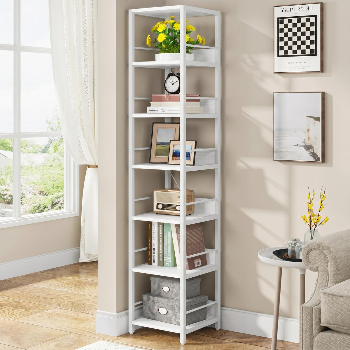 6-Tier Narrow Corner Bookshelf
