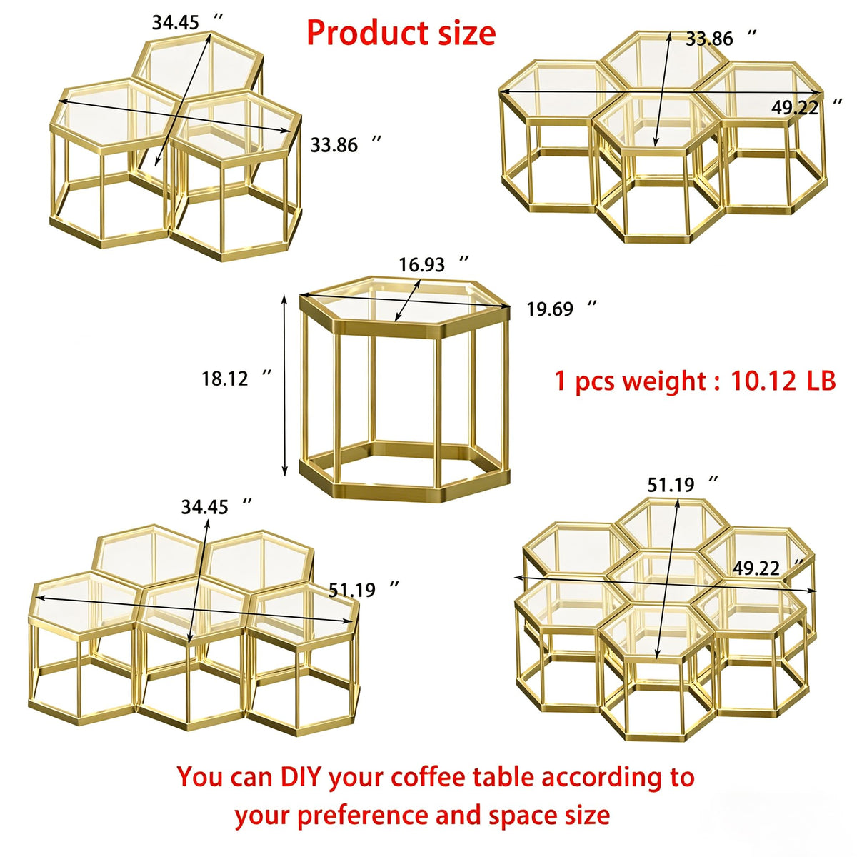 Gold Hexagonal Glass Coffee Table