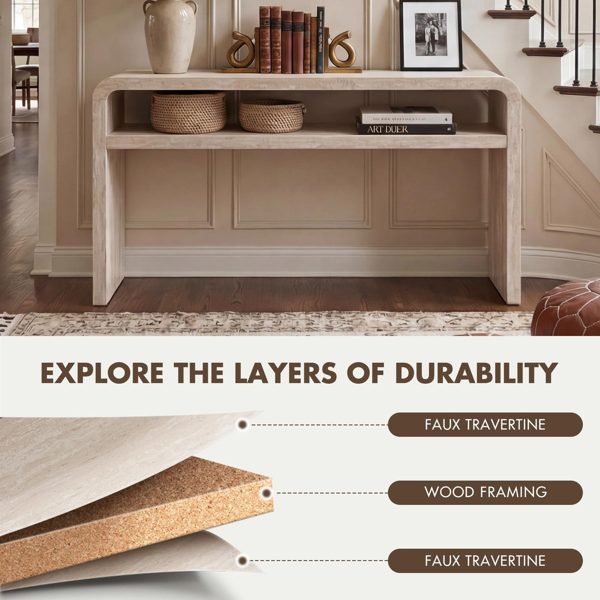 Travertine-Style Console Table