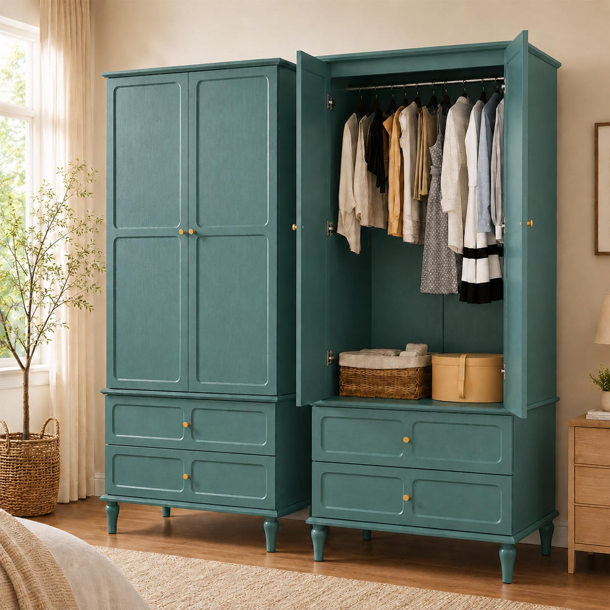 Green Wardrobe with Drawers