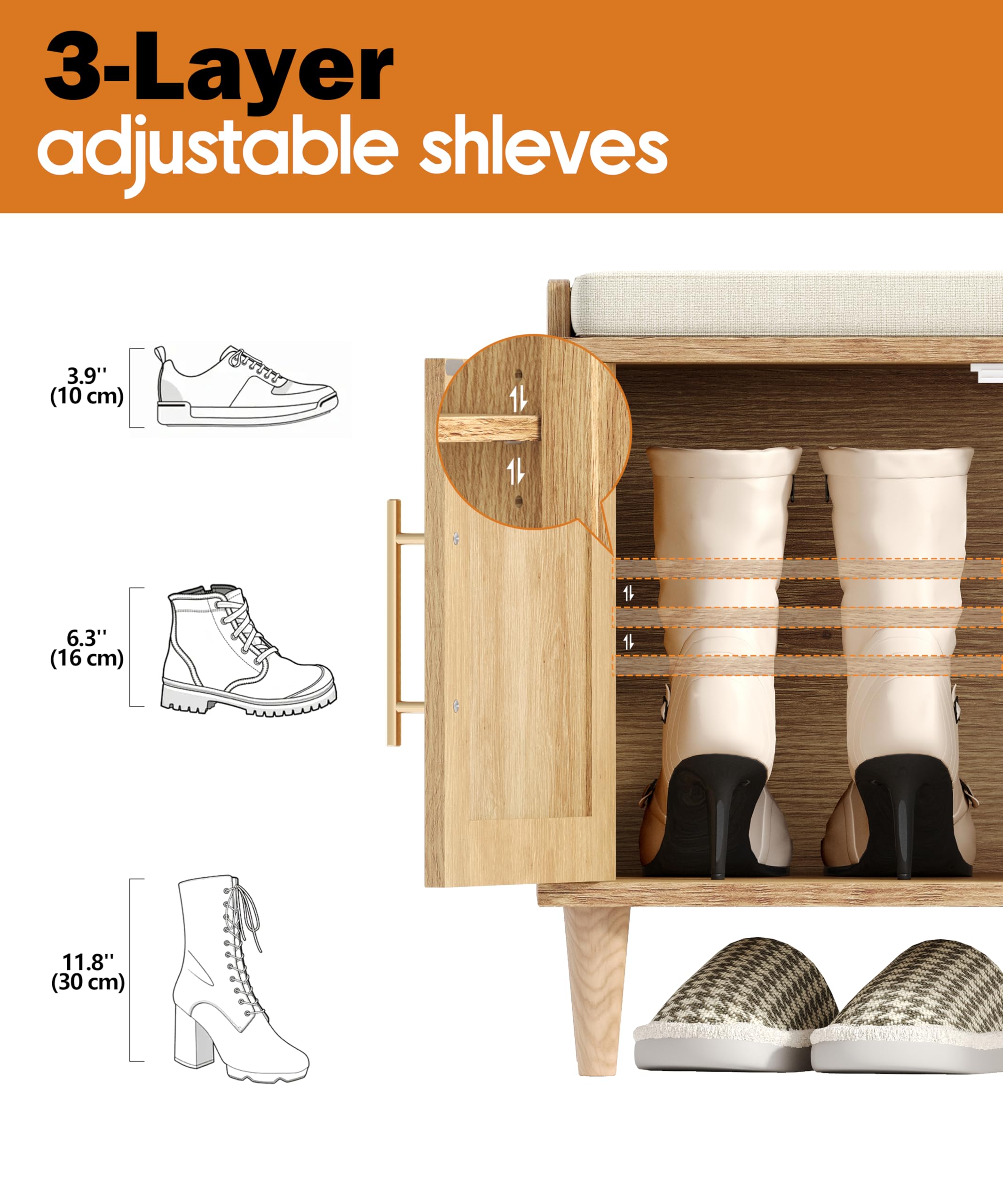 Rattan Shoe Storage Bench with Cushion
