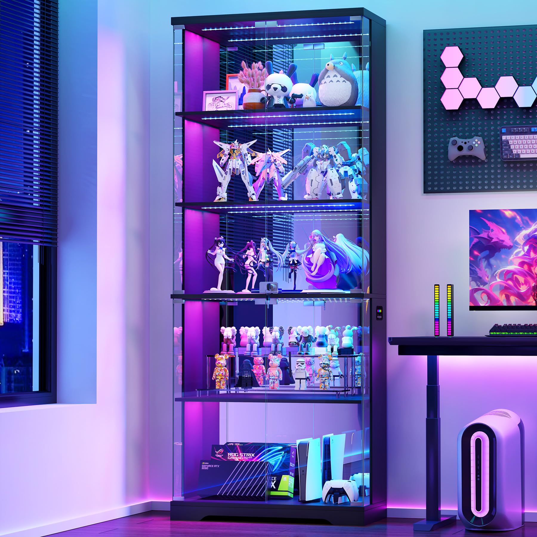 5-Tier Glass Display Cabinet with RGB LED Lights