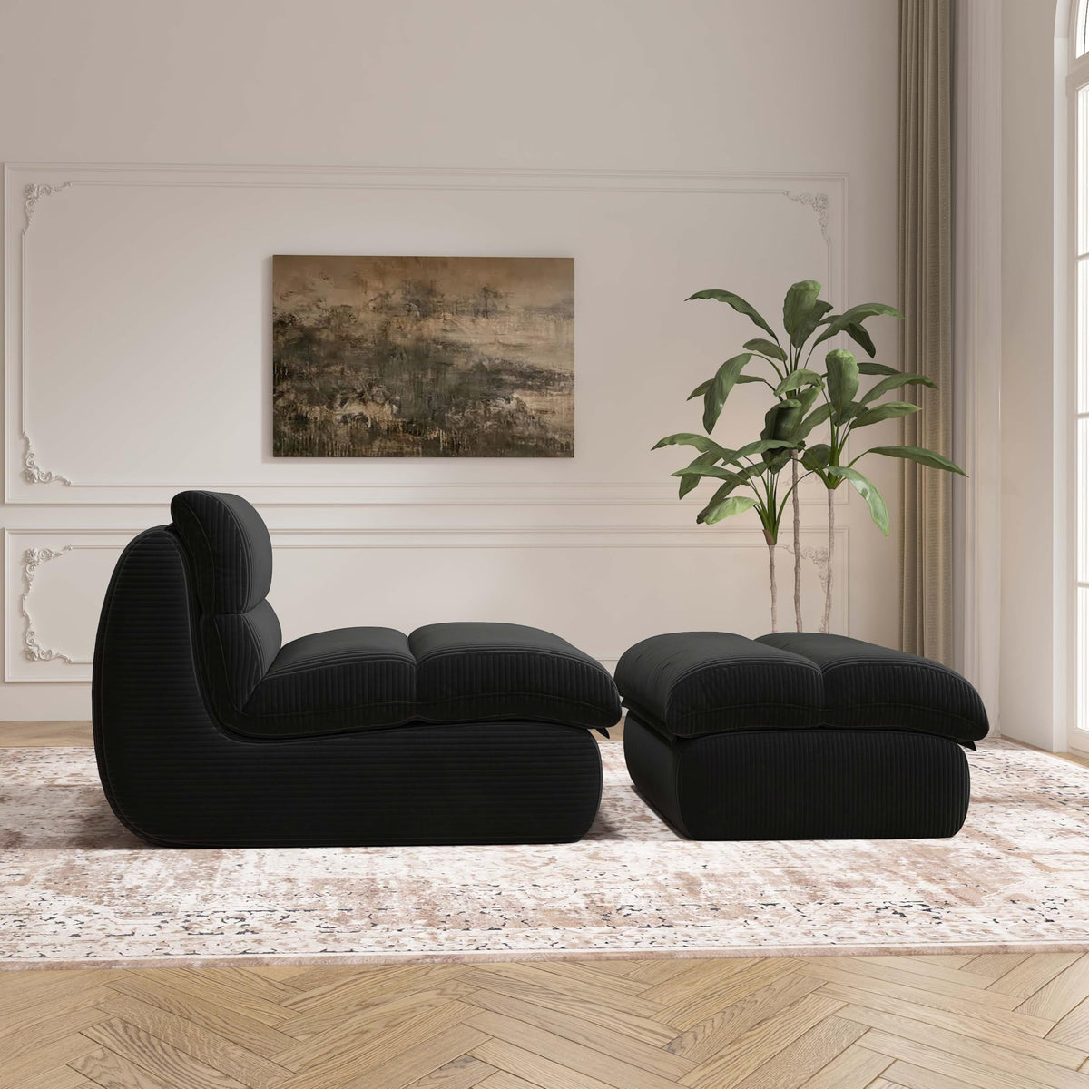 YVDNHP Bean Bag Chair with Ottoman, Reading Chair for Adults Black
