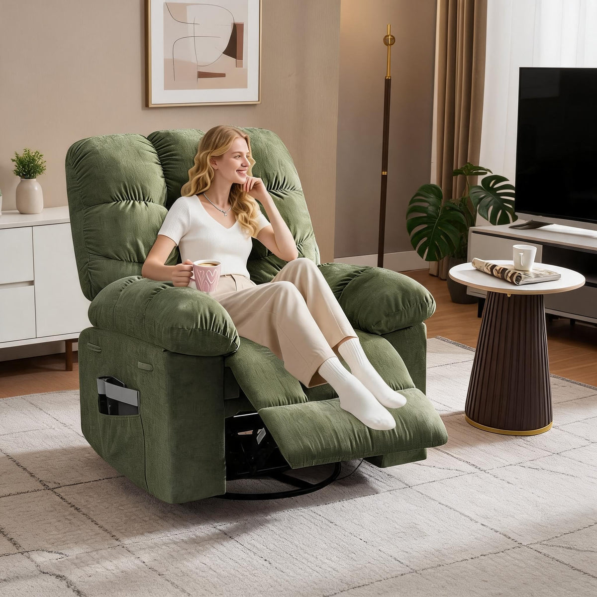 Rocking Recliner Chair with Massage, Heat and 360° Swivel Function