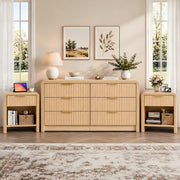 Decofy 3-Piece Bedroom Set, 6-Drawer Dresser & 1-Drawer Nightstands Oak