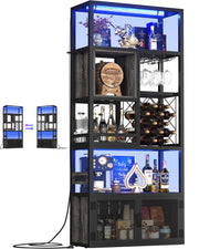 Tall Bar Cabinet with Power Outlets & LED Lights