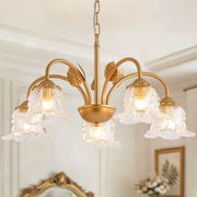 5-Light Gold Glass Chandelier, 25" Vintage Pendant Light