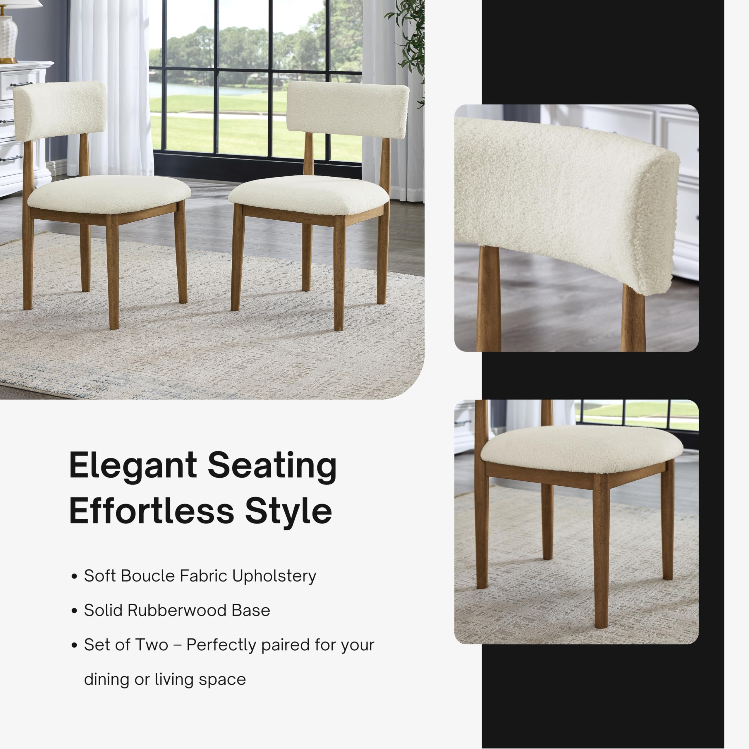 Boucle Upholstered Dining Chairs, Set of 2