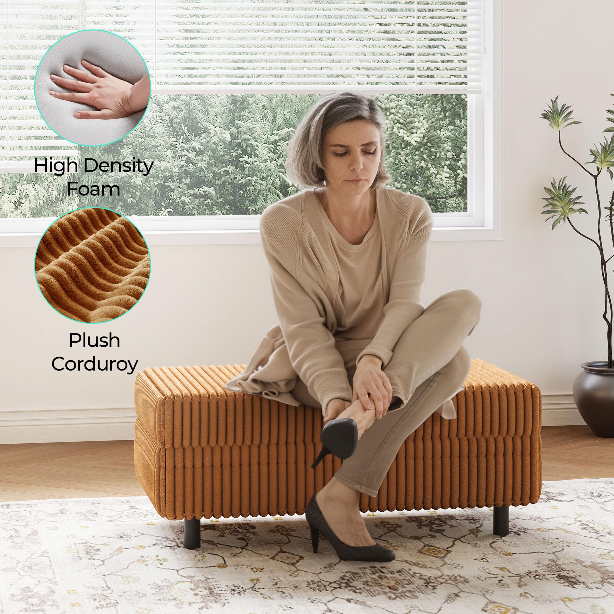 Corduroy Storage Ottoman Bench
