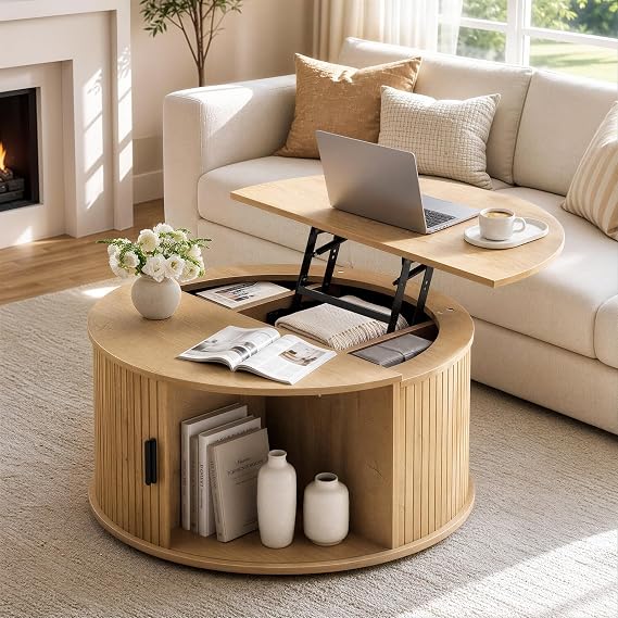 Walnut Round Lift-Top Coffee Table