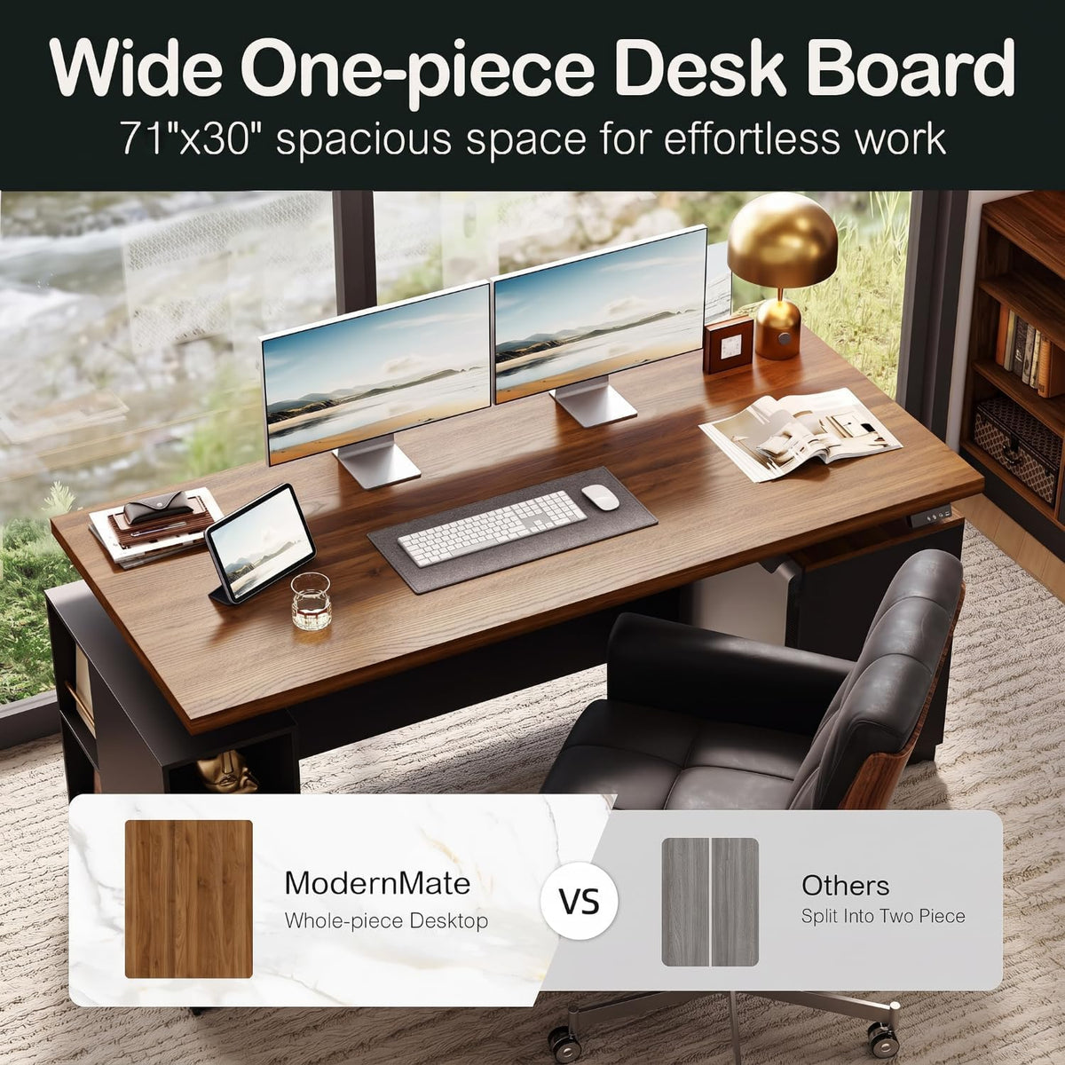 ModernMate 71" Executive Standing Desk with Tall Bookcase, Black Walnut