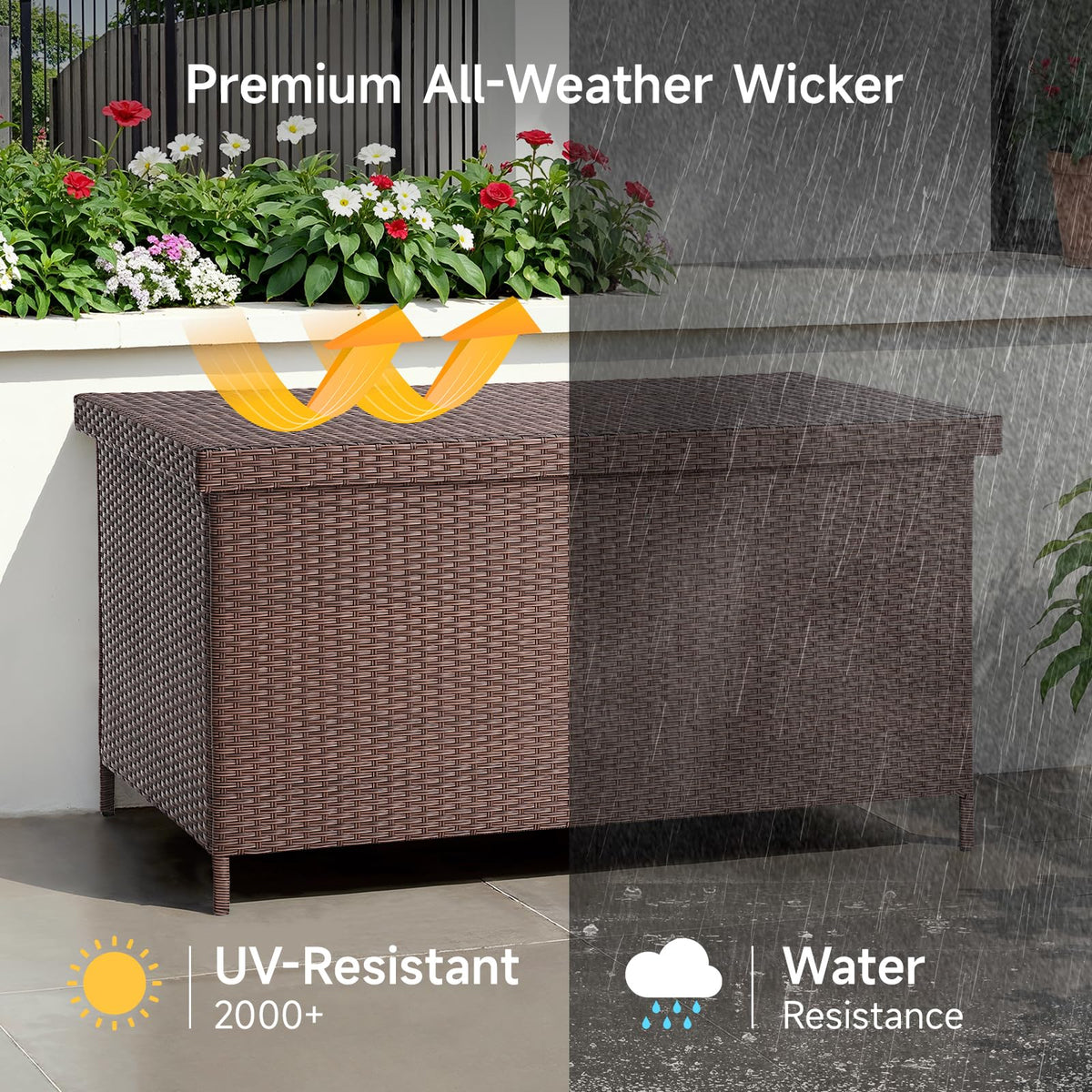 ONBRILL 158 Gallon XL Wicker Deck Box, Outdoor Patio Storage Box, Brown