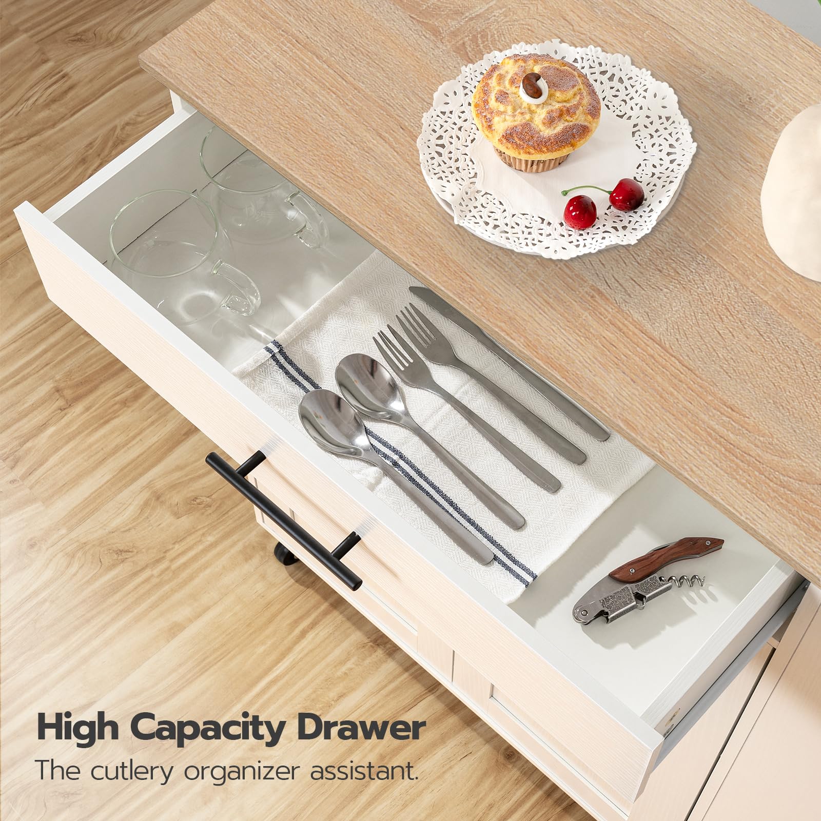 Rolling Kitchen Island Cart with Power Outlet