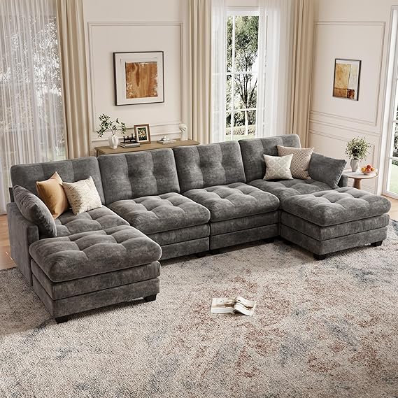 Modular Sectional Sofa with 2 Movable Ottomans