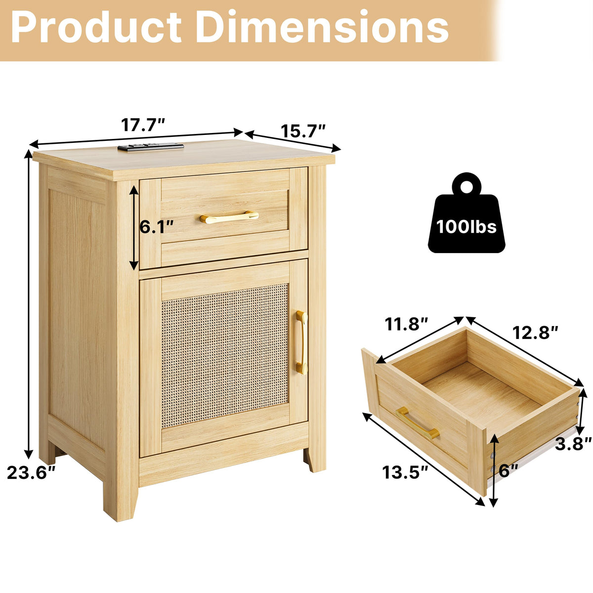 Rattan Nightstand with Charging Station