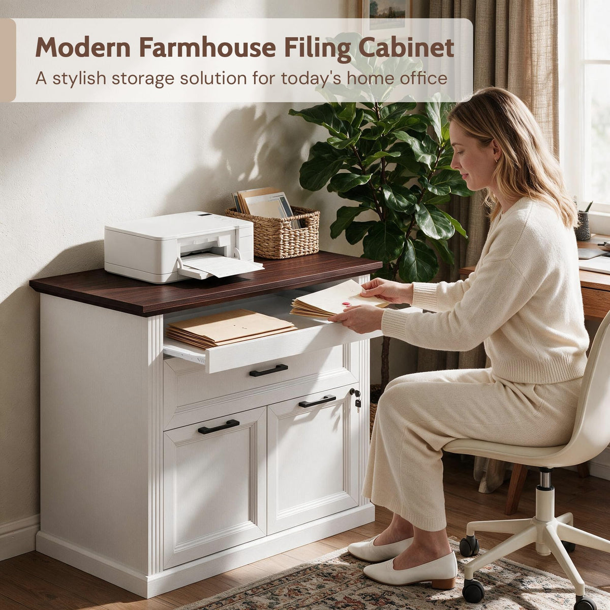 3-Drawer File Cabinet with Charging Station