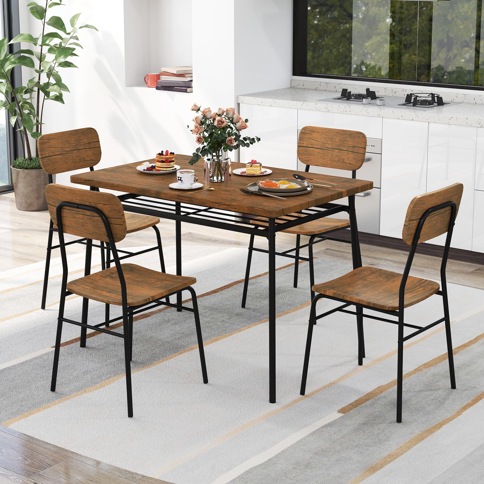 5-Piece Dining Table Set with Storage Rack