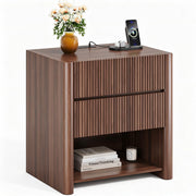 Apicizon 23.6'' Wide Fluted Nightstand with Charging Station, Walnut