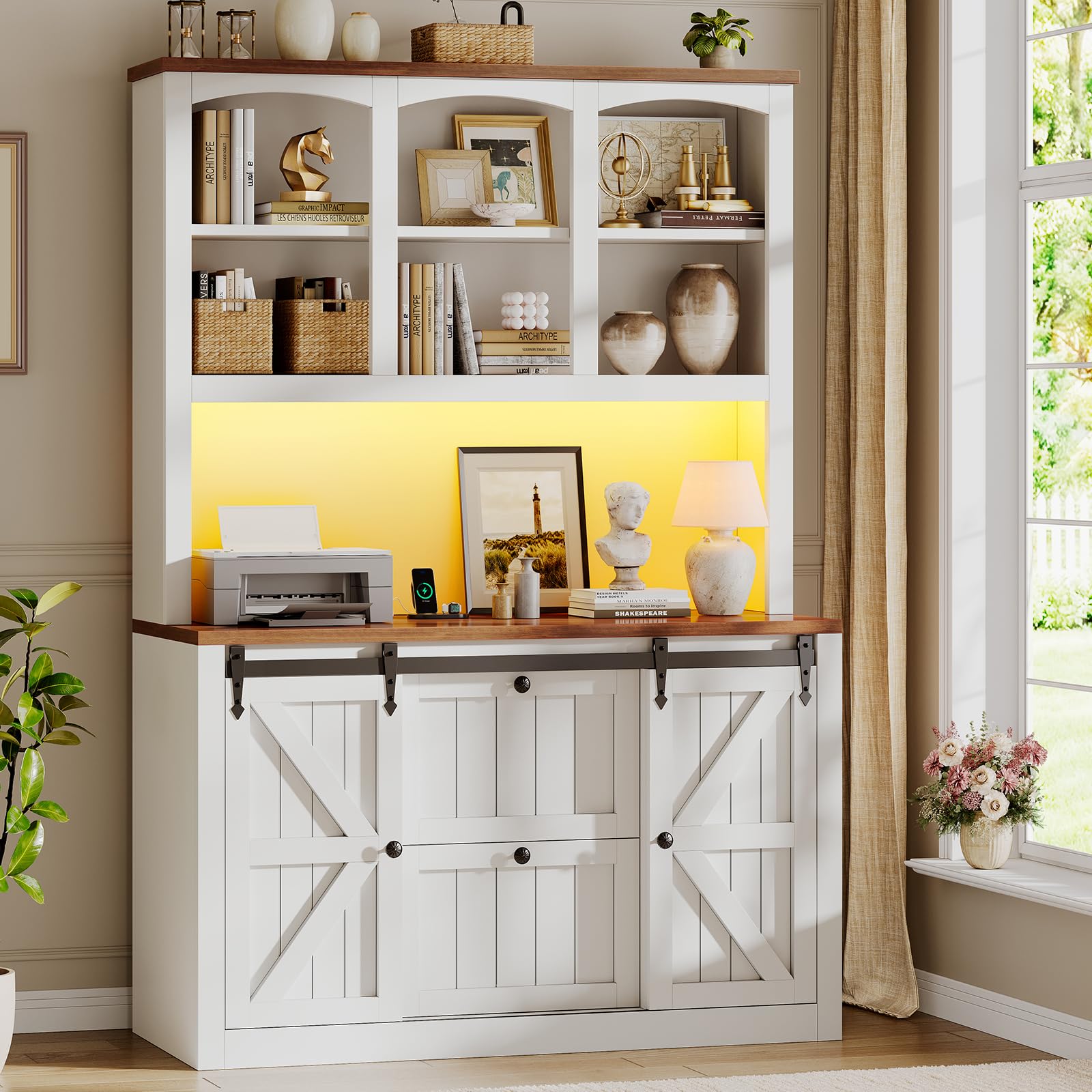 2-Drawer File Cabinet with Power Strip & LED Lights