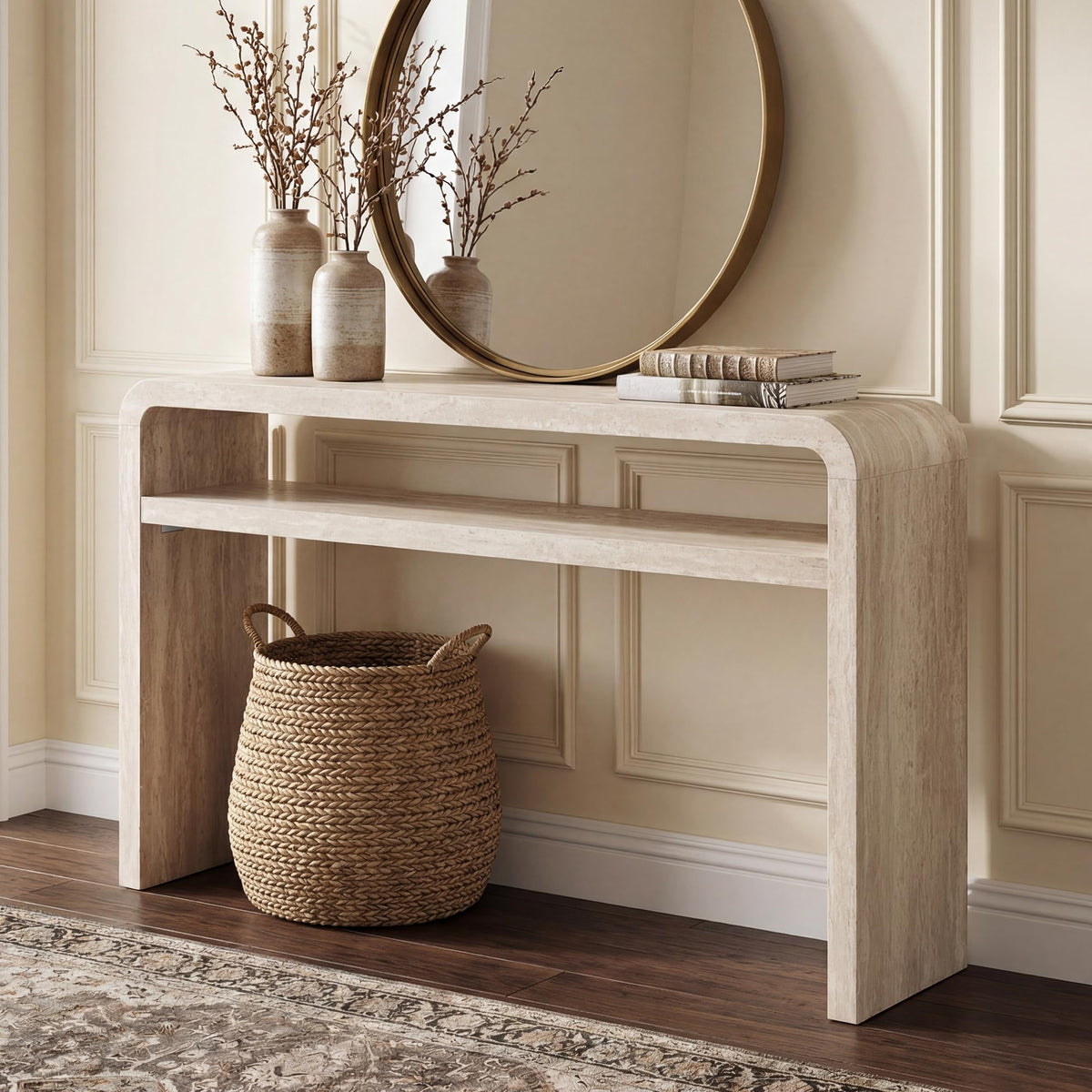 Travertine-Style Console Table