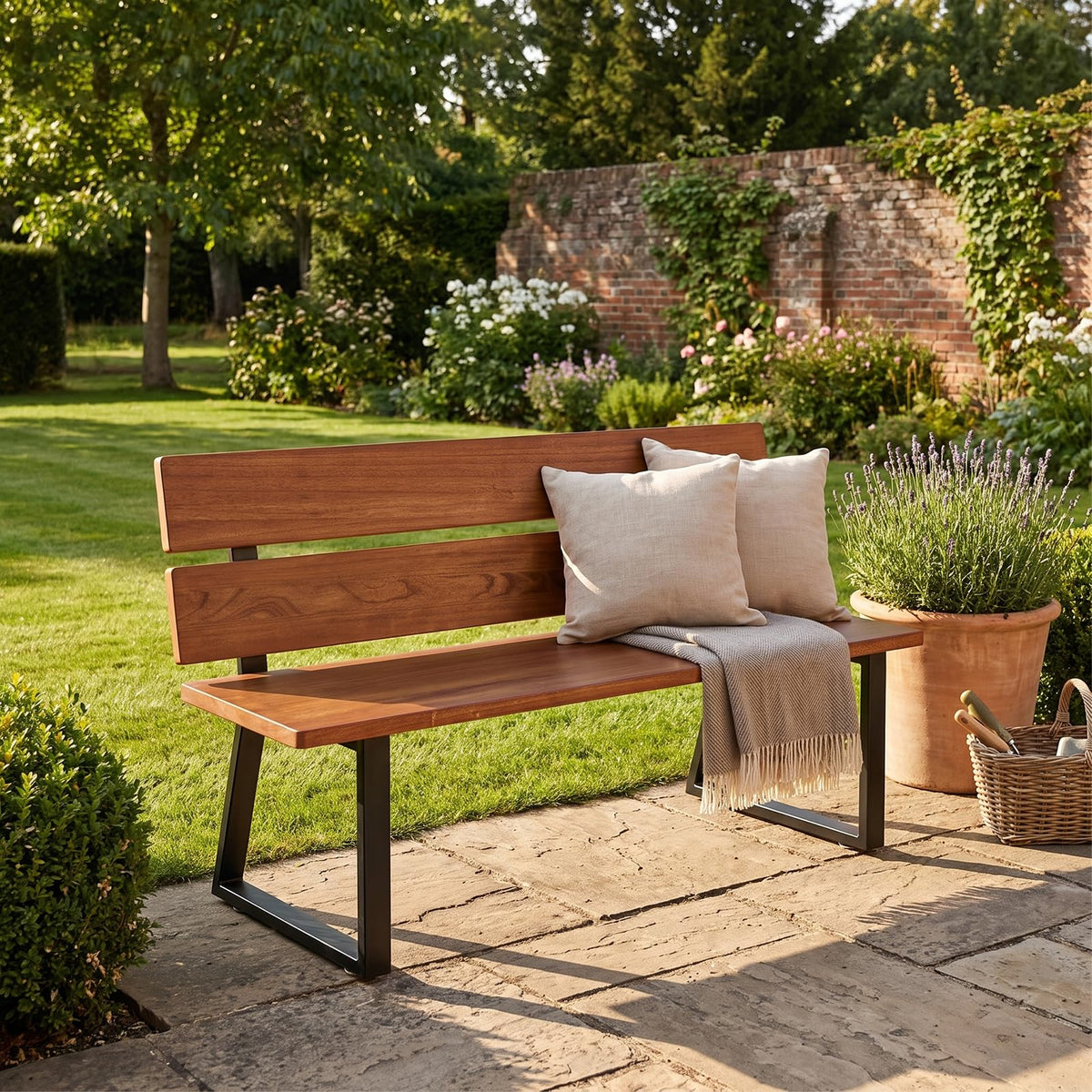 LHERUT Park Bench Frames, Metal Bench Legs with Backrest Brackets