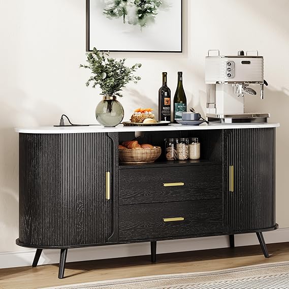60" Sideboard Buffet Cabinet with Sliding Doors & Adjustable Shelf