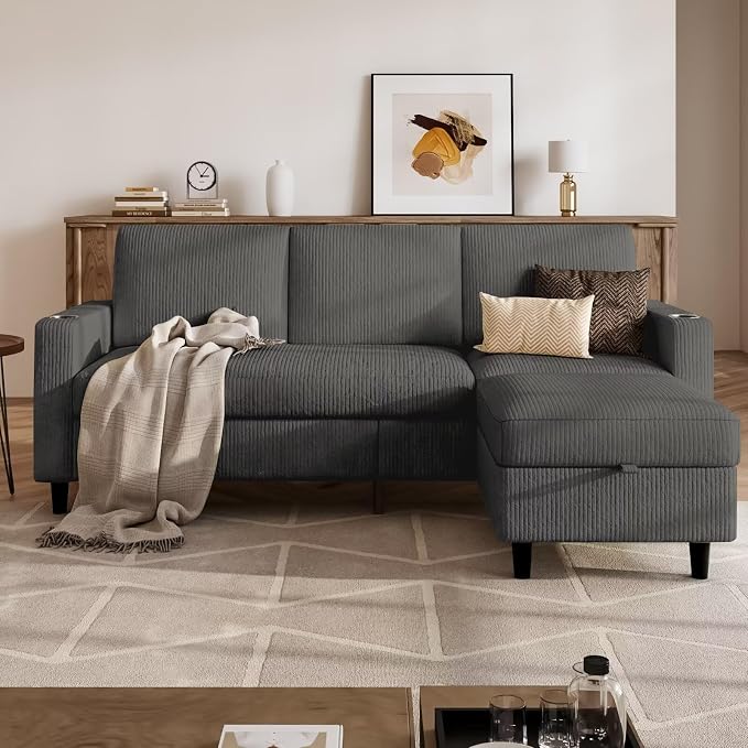 Corduroy L-Shaped Storage Sectional