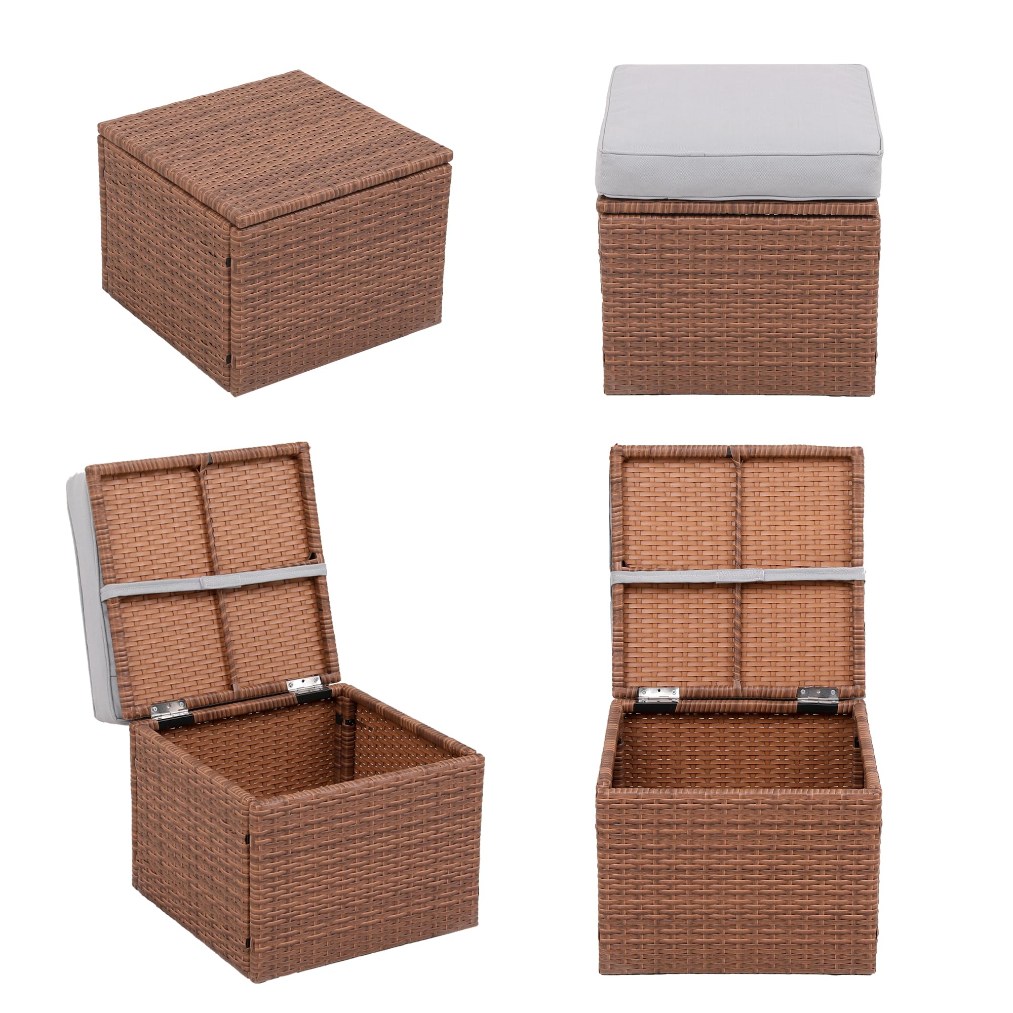 Outdoor Wicker Ottoman Set with Cushions