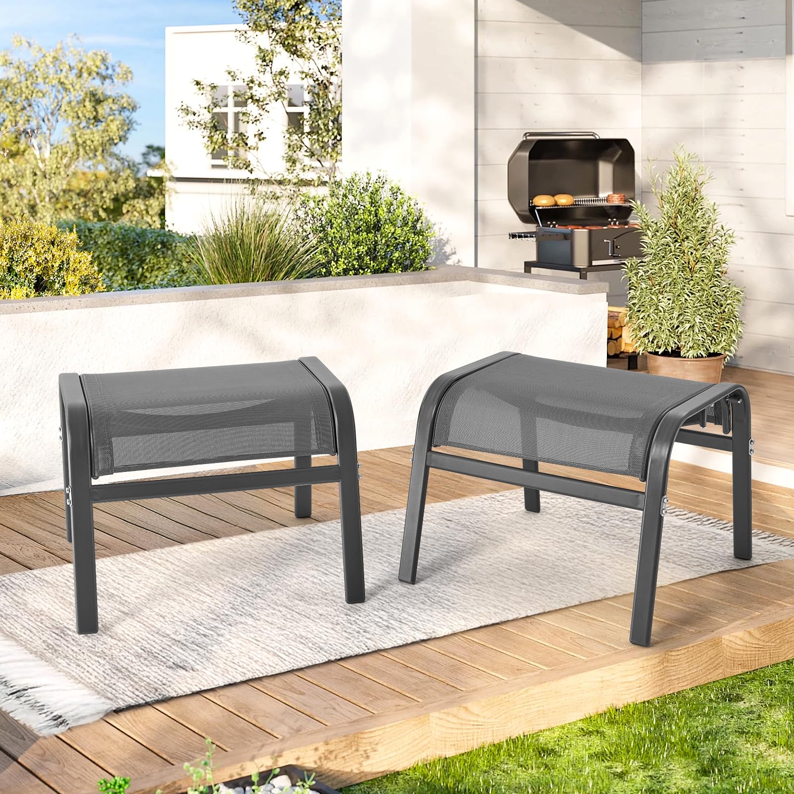 Outdoor Ottoman Set of 2 – Stackable Patio Foot Stool