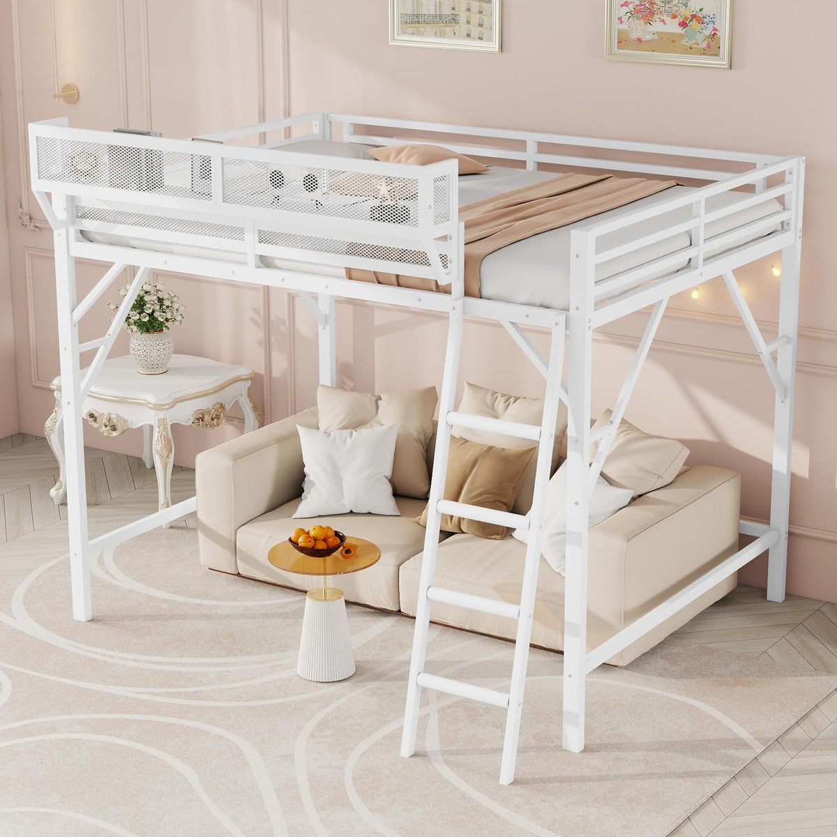 Queen Metal Loft Bed with Storage