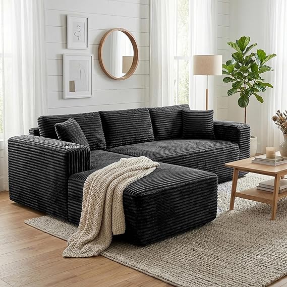 Modular L-Shaped Sectional Sofa with Chaise & Cup Holders