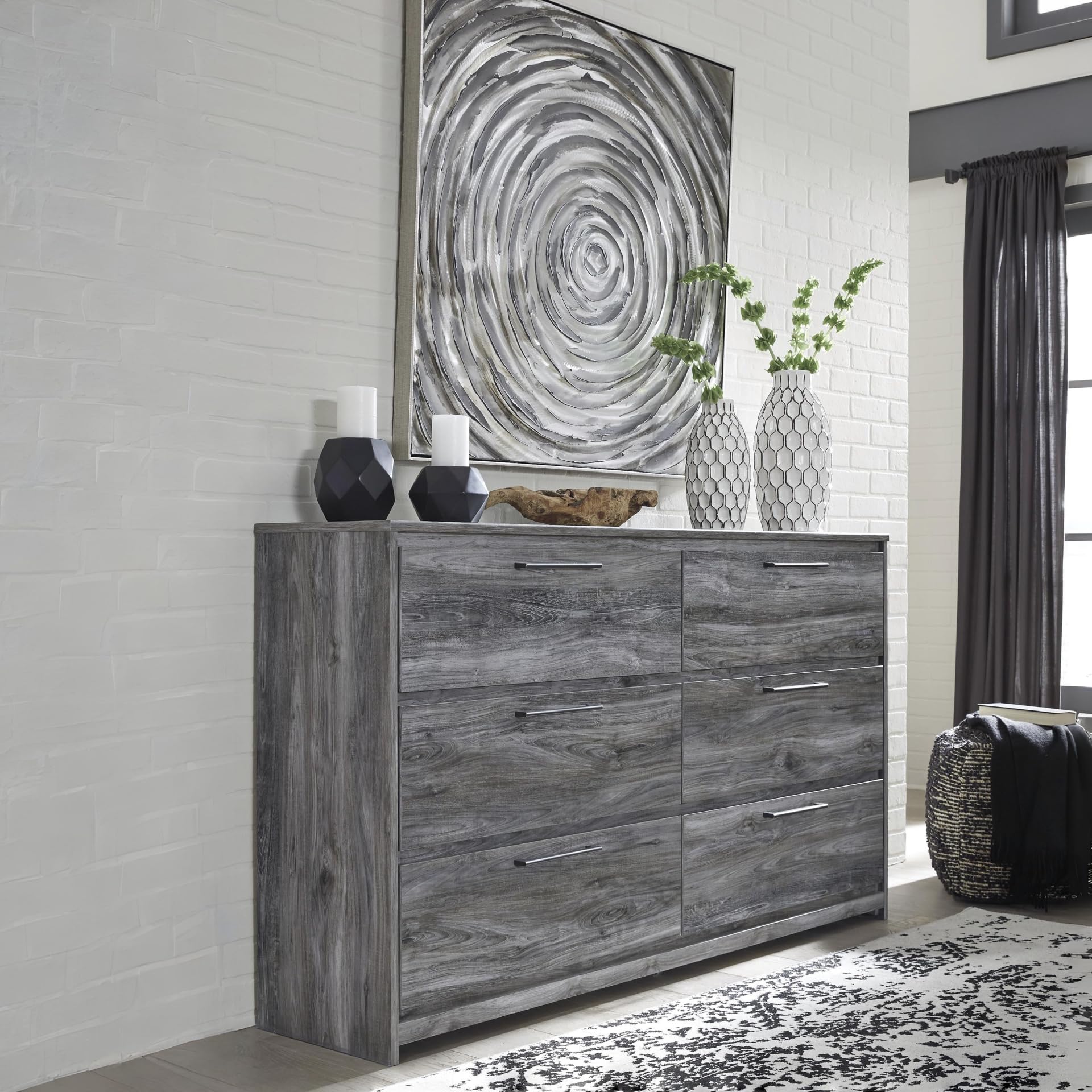 Signature Design by Ashley Baystorm Rustic Coastal 6 Drawer Dresser, Smoky Gray
