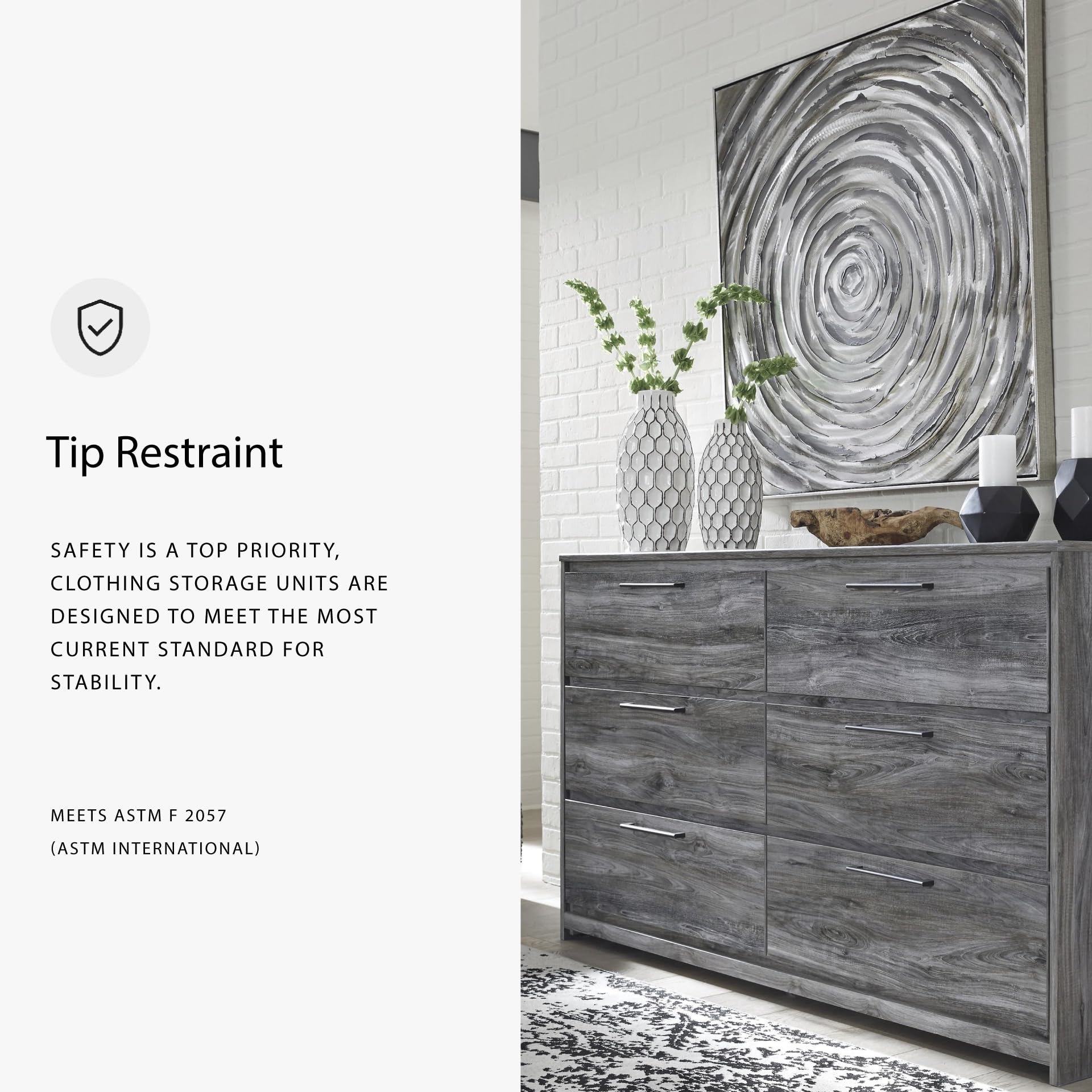 Signature Design by Ashley Baystorm Rustic Coastal 6 Drawer Dresser, Smoky Gray
