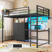 Twin Loft Bed with L-Shaped Desk & Storage