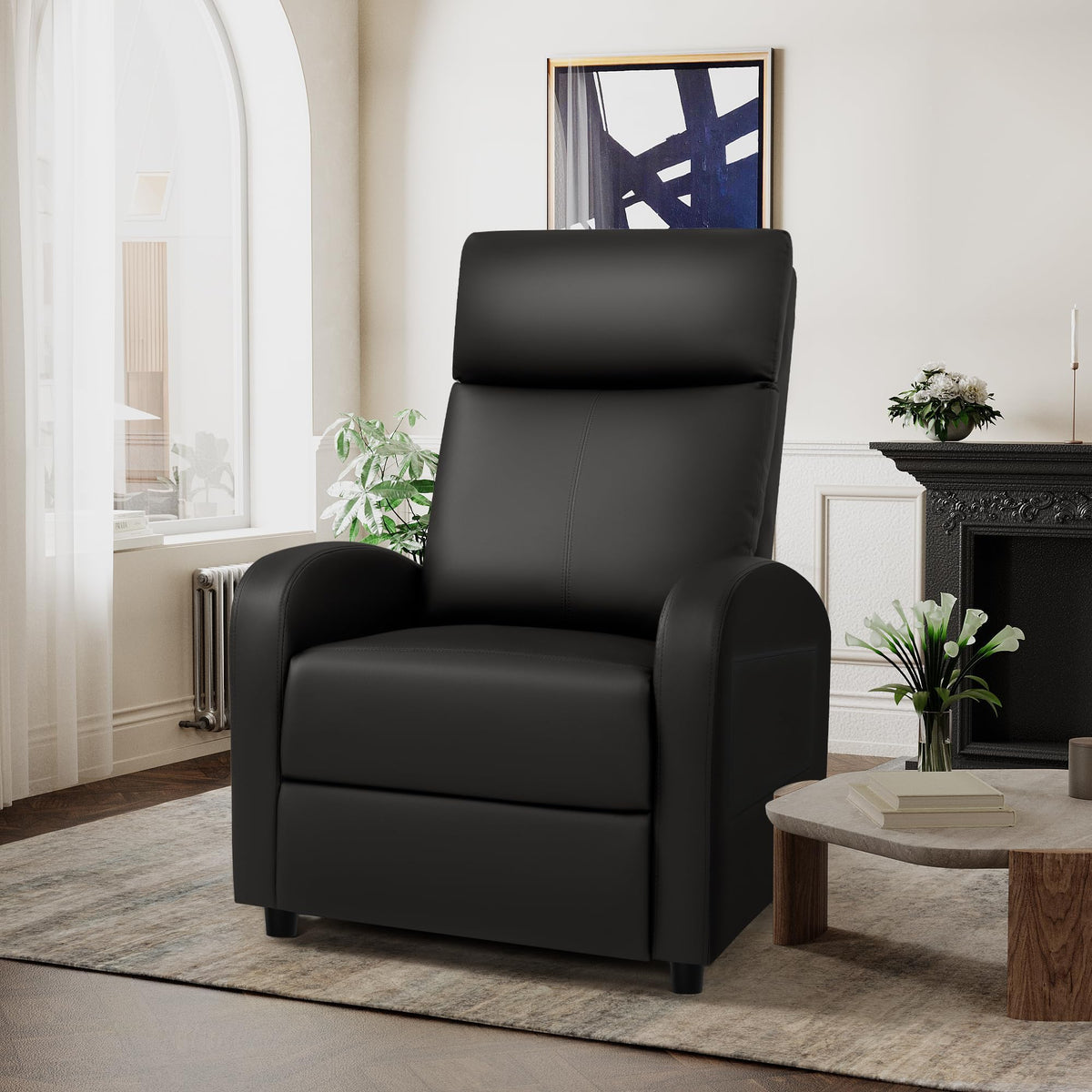 Rankok Recliner Chair Modern PU Leather Black Reclining Adjustable Recliner