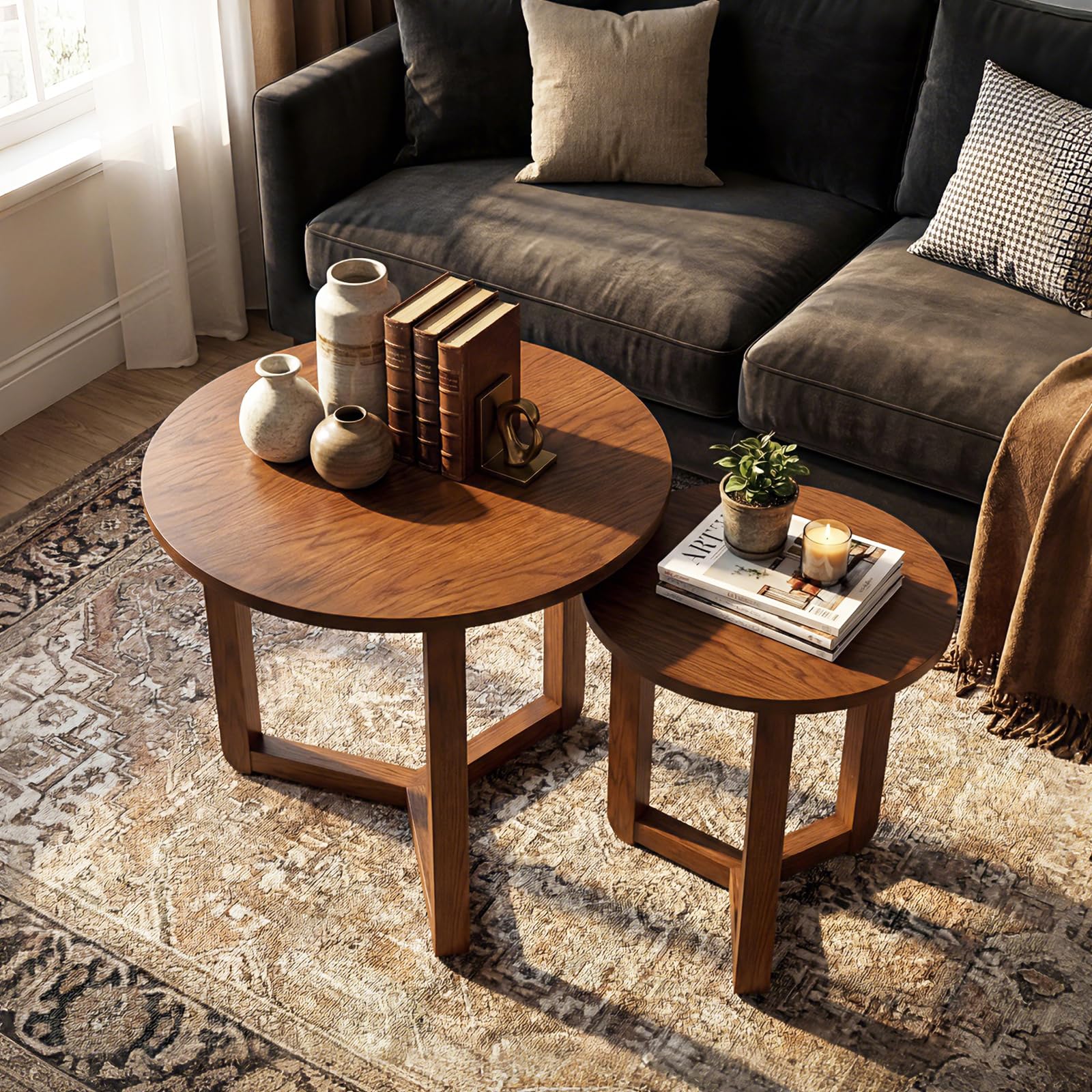 Round Nesting Coffee Table Set of 2