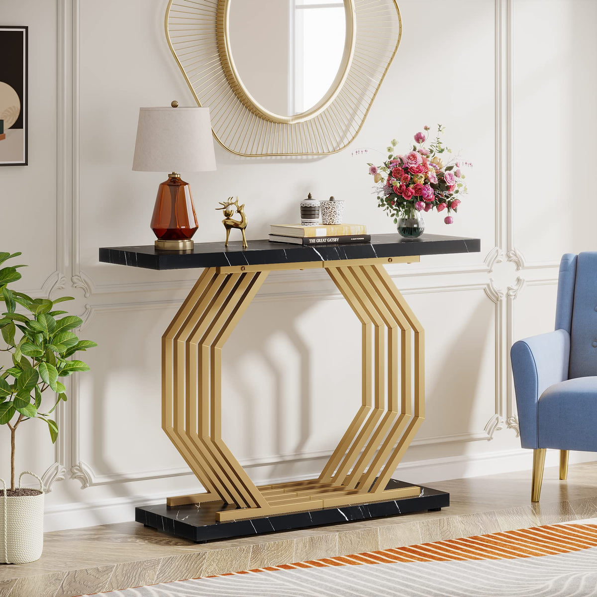Black Faux Marble Console Table