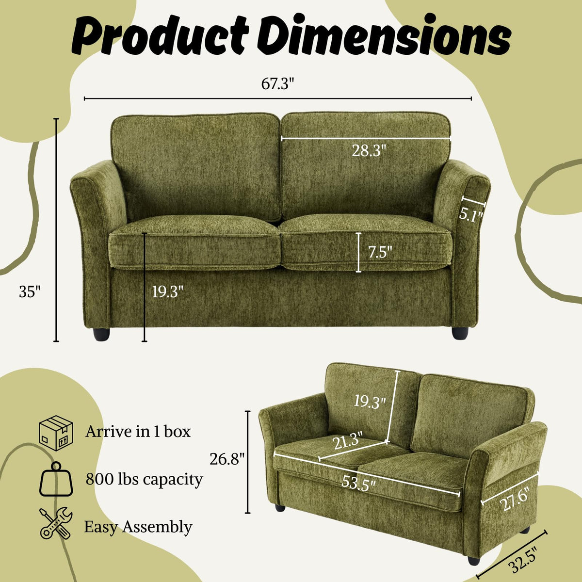 Chenille Loveseat Sofa