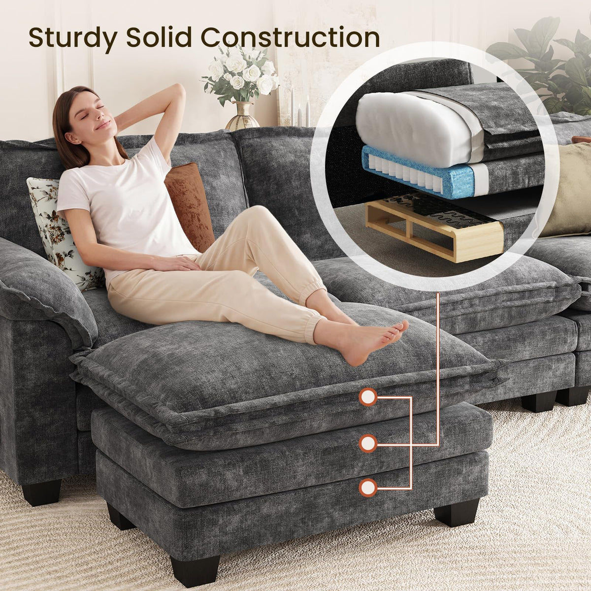KKL Chenille Ottoman Foot Rest Set of 2, 34" Large Rectangular Pouf Ottoman