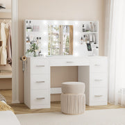 YESHOMY Vanity Desk with Mirror, Outlet, 10 Lights & 7 Drawers,Pure White